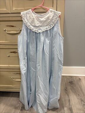 Girls' Light Blue Gingham Sleeveless Dress with Lace Collar